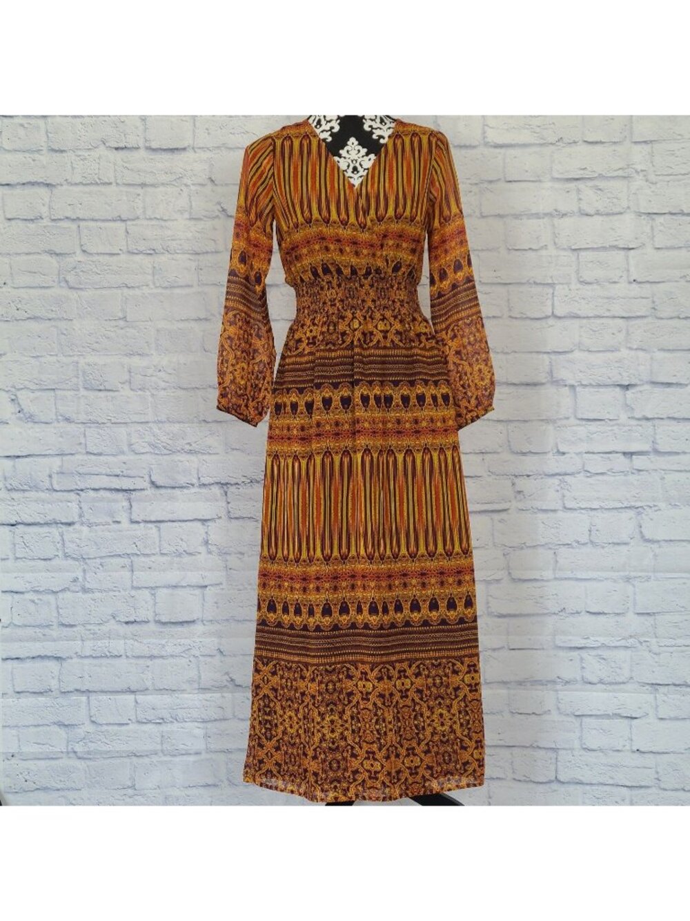 James and Erin Boho Peasant Slit Sleeve V Neck Chiffon Maxi Dress Size XS